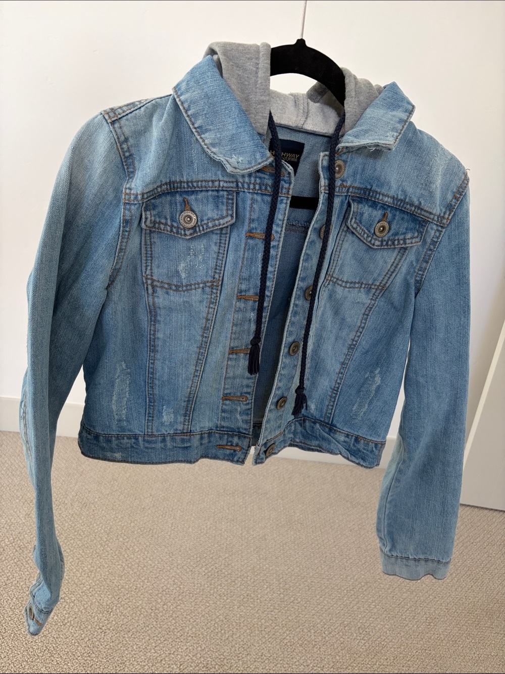 Highway Jeans Light Blue Denim Jacket with Gray Hood